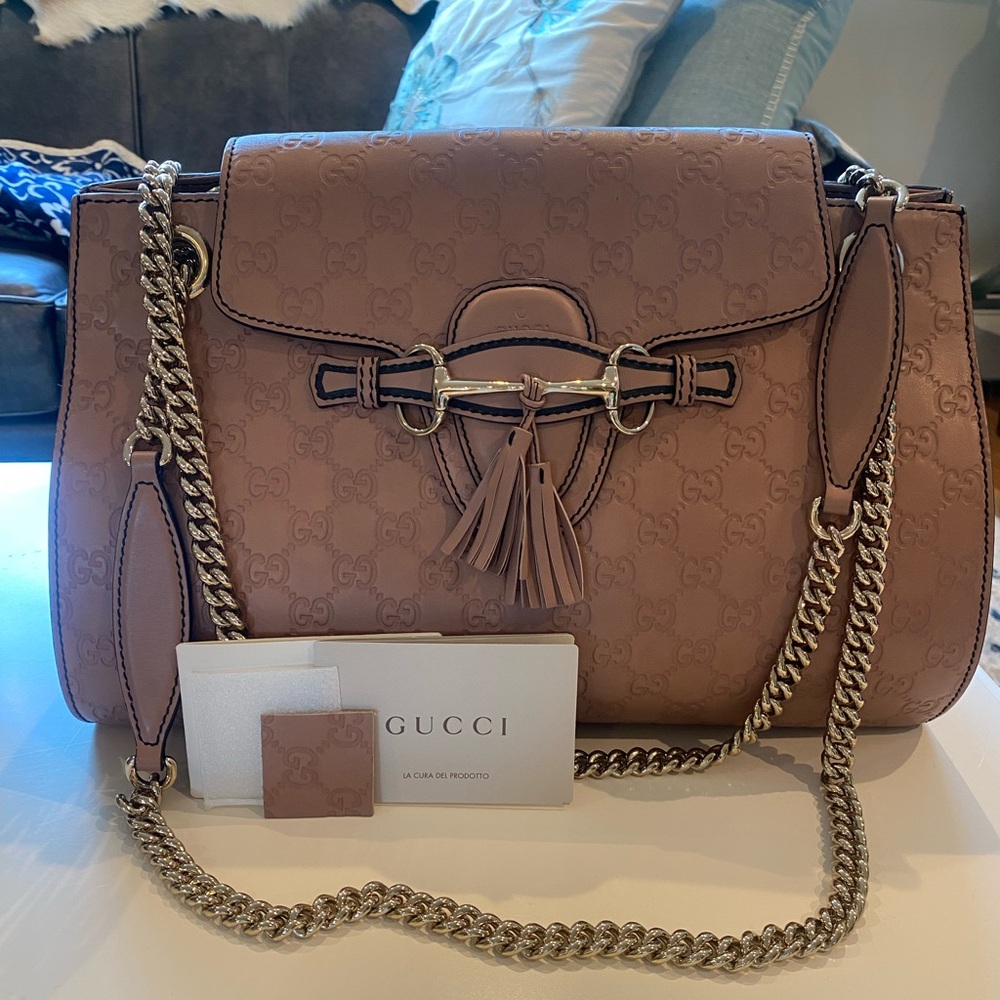 Gucci Pink Emily large Shoulder Bag with Chain purse EUC